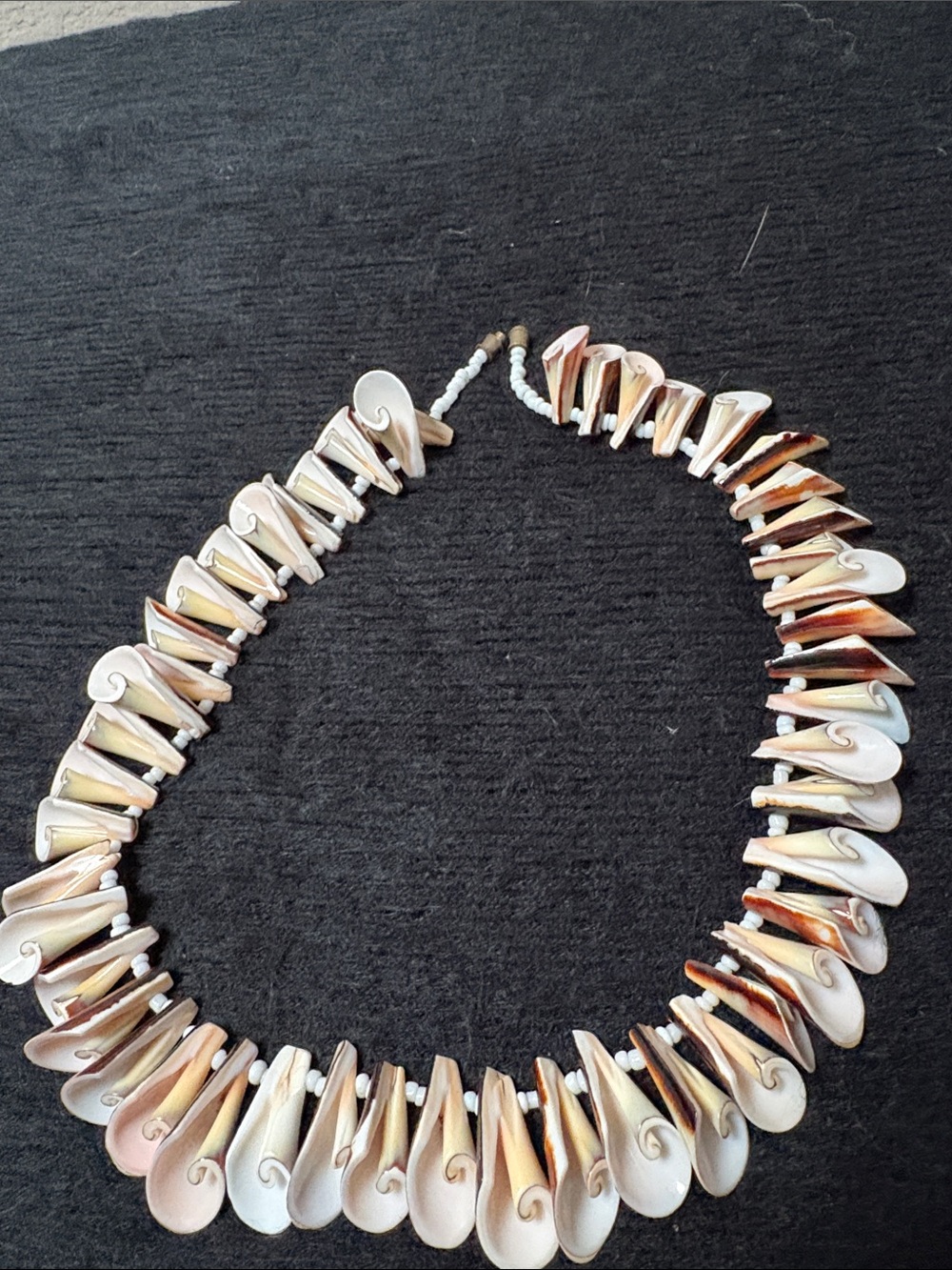 Conch Cone Shell Teardrop Statement Necklace in Natural Ivory and Peach